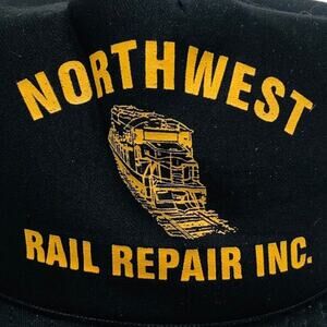 Northwest Rail Repair Snapback Trucker Hat Baseball Cap VTG Black Yellow Train
